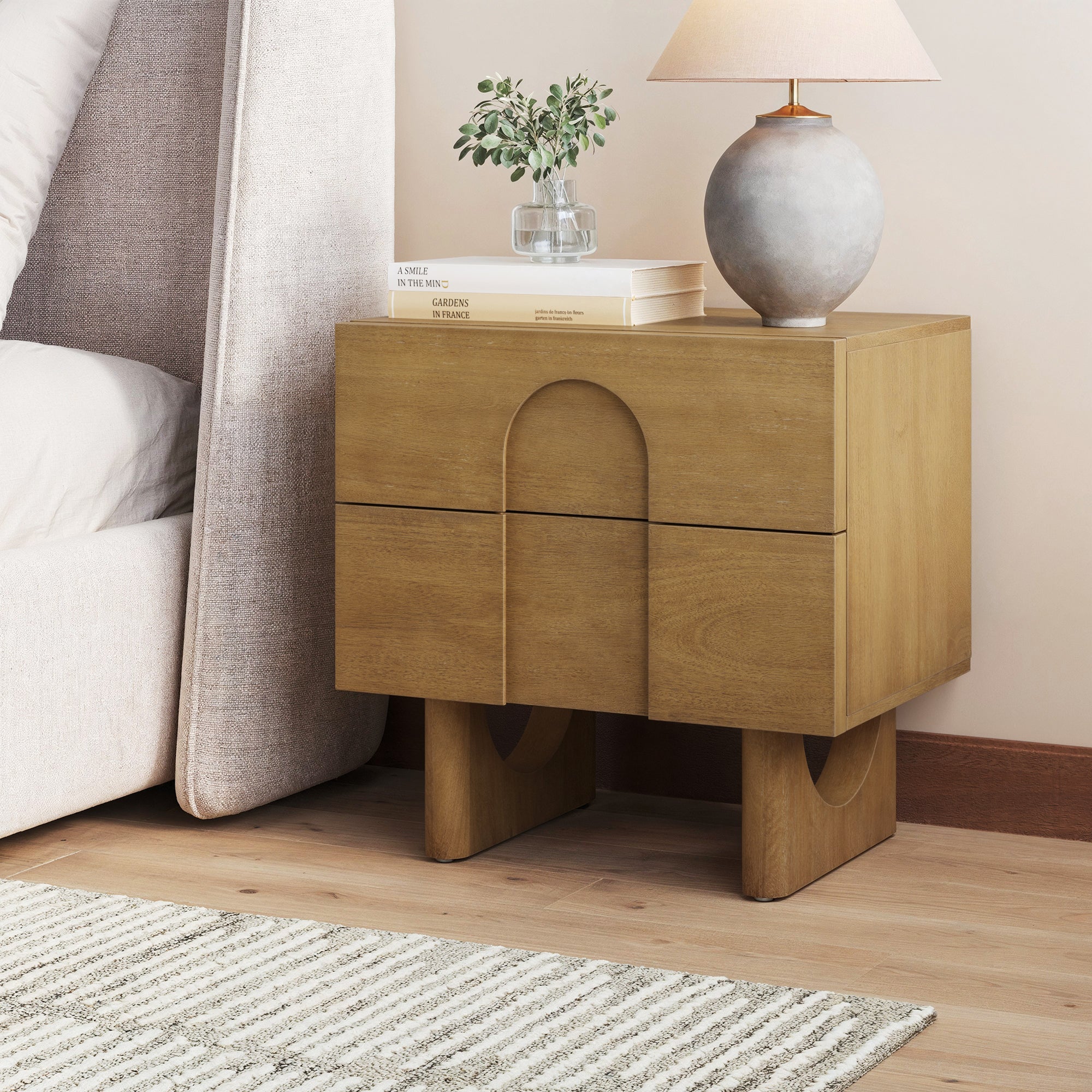 Wooden Bedside Table with Drawers and Solid Wood Legs