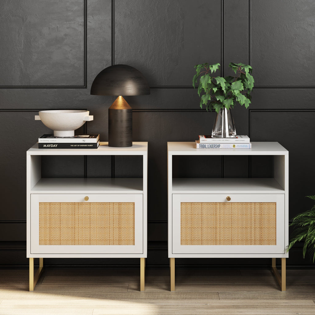 Rattan & Wood Nightstand