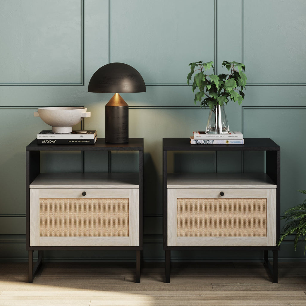 Rattan & Wood Nightstand