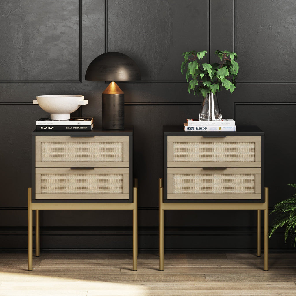 Wood & Rattan Nightstand