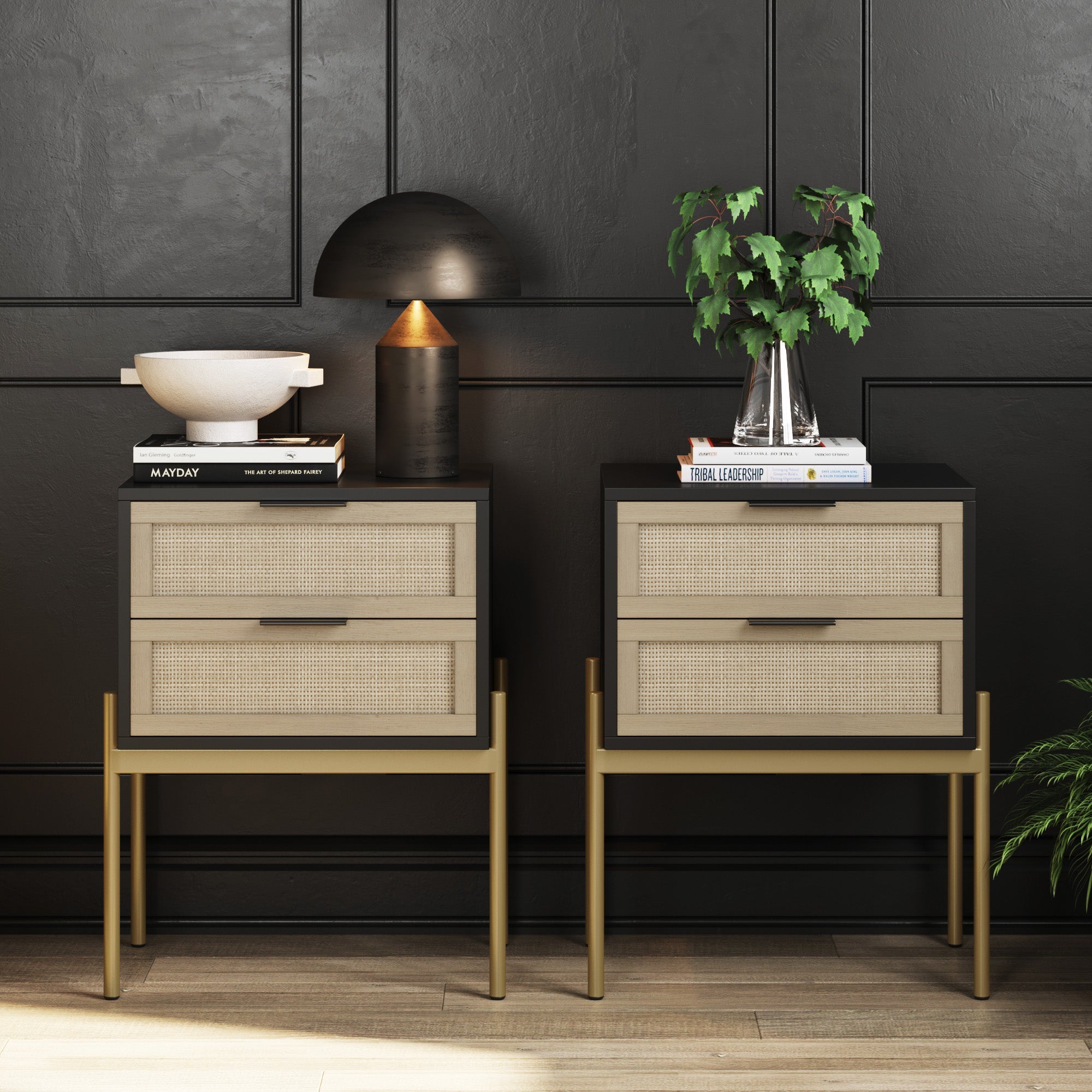 Wood & Rattan Nightstand