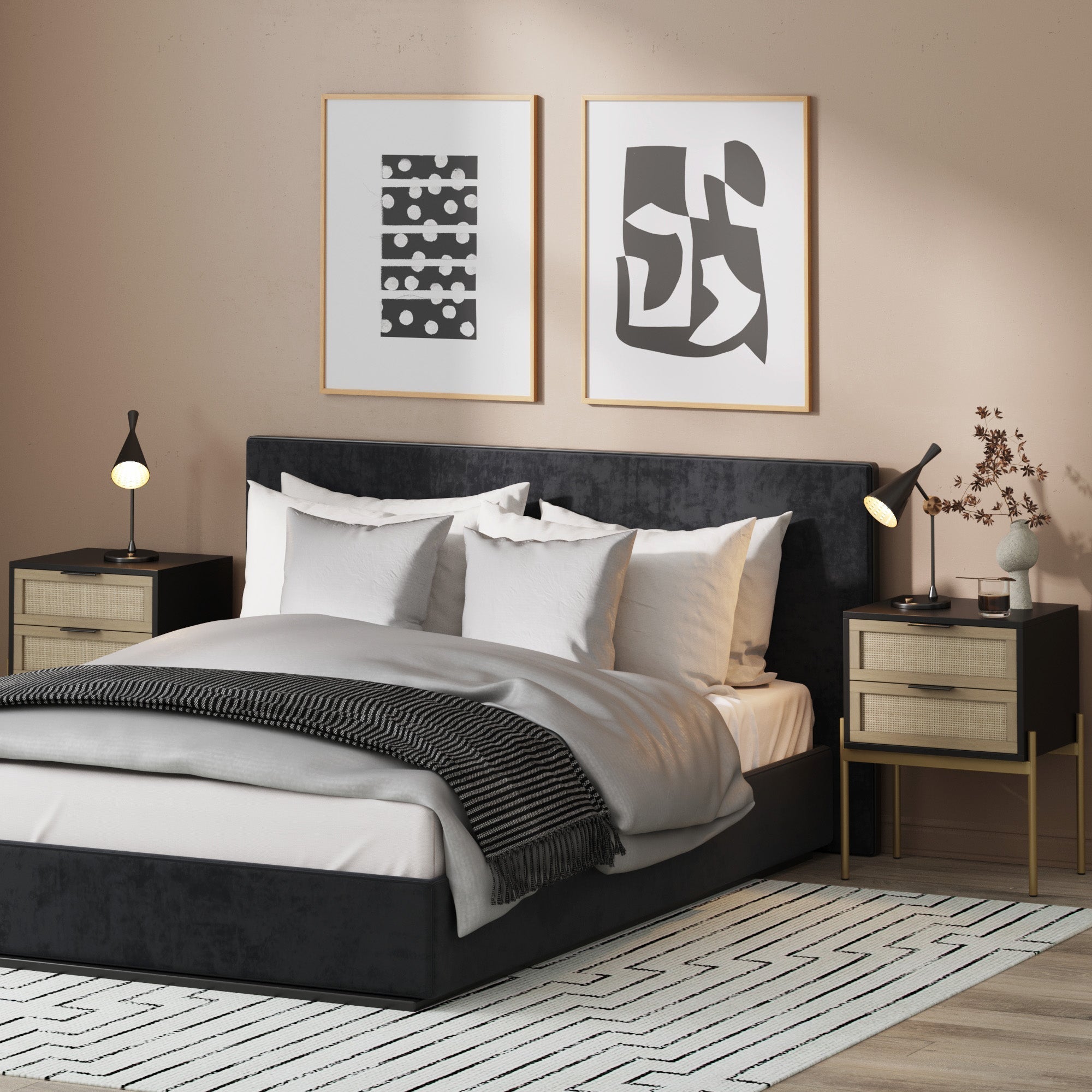 Wood & Rattan Nightstand