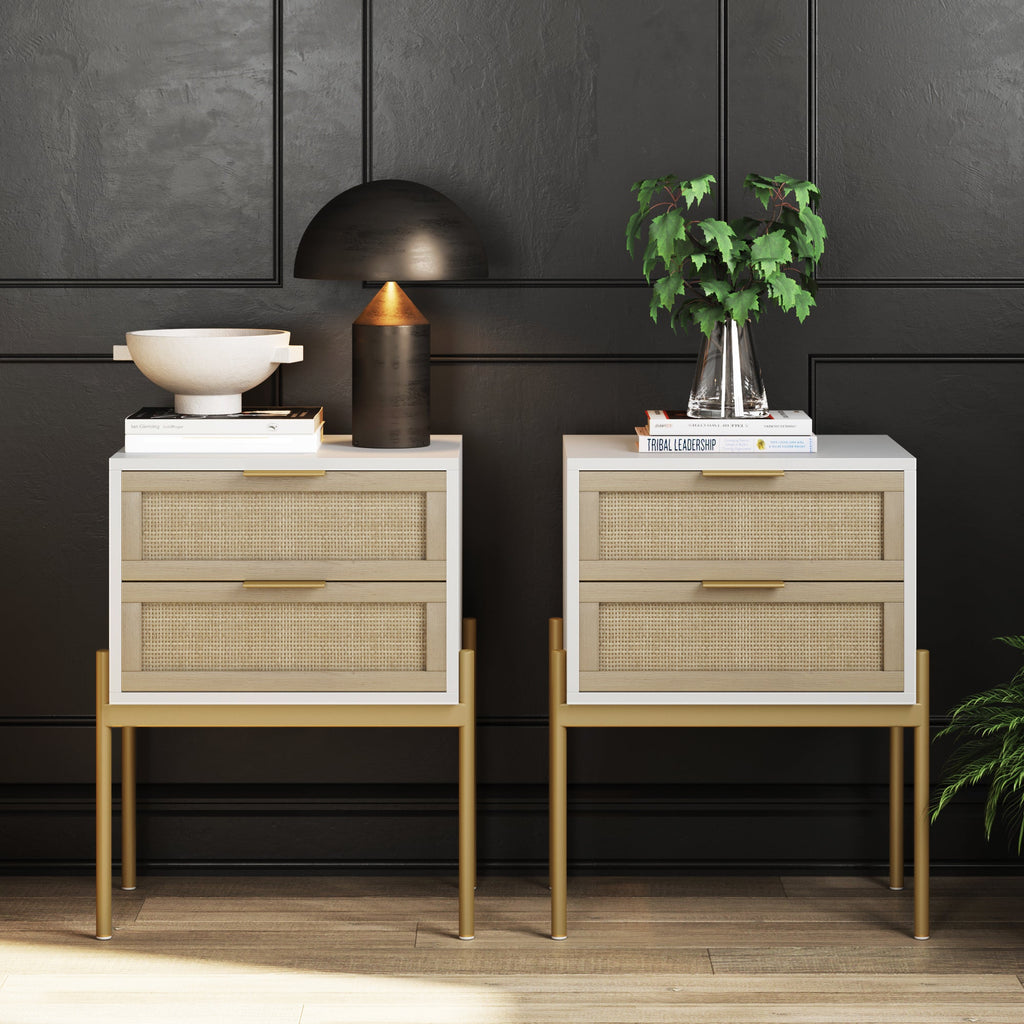 Wood & Rattan Nightstand