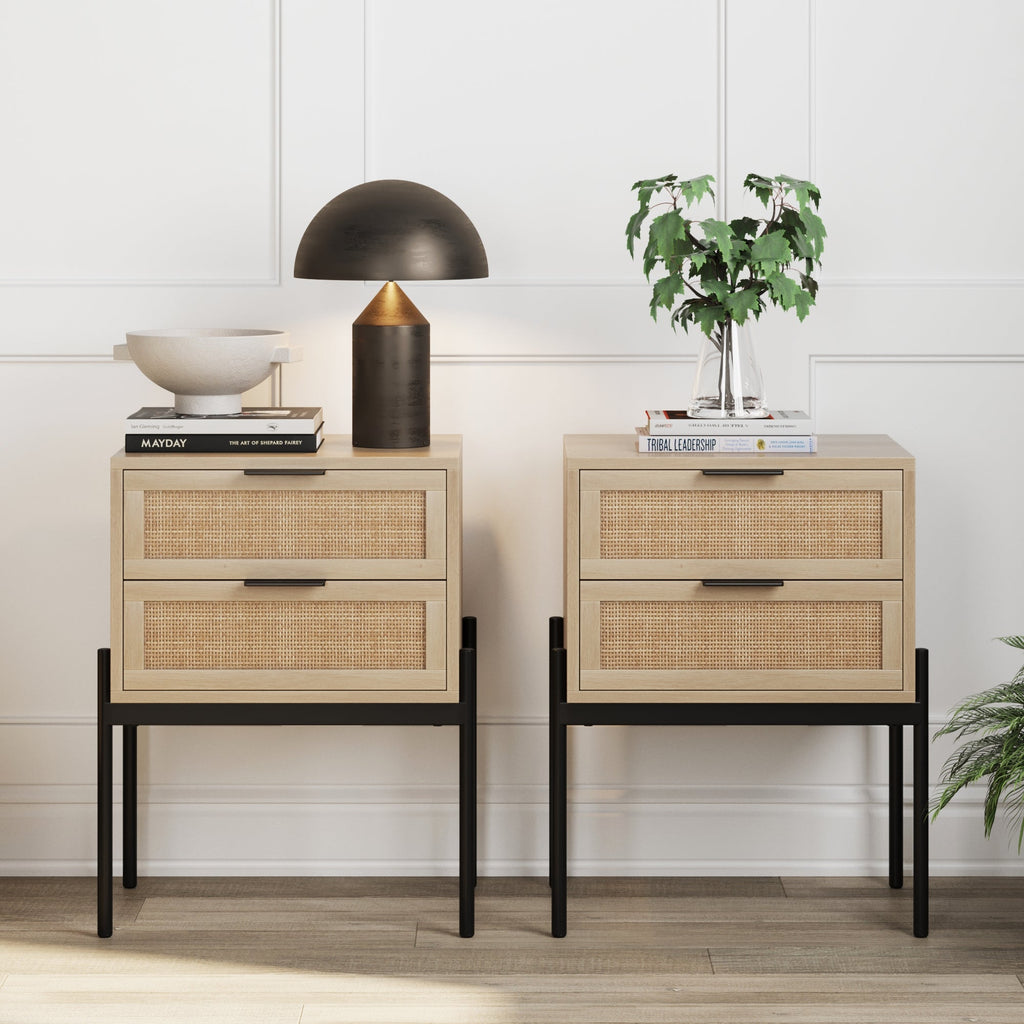 Wood & Rattan Nightstand