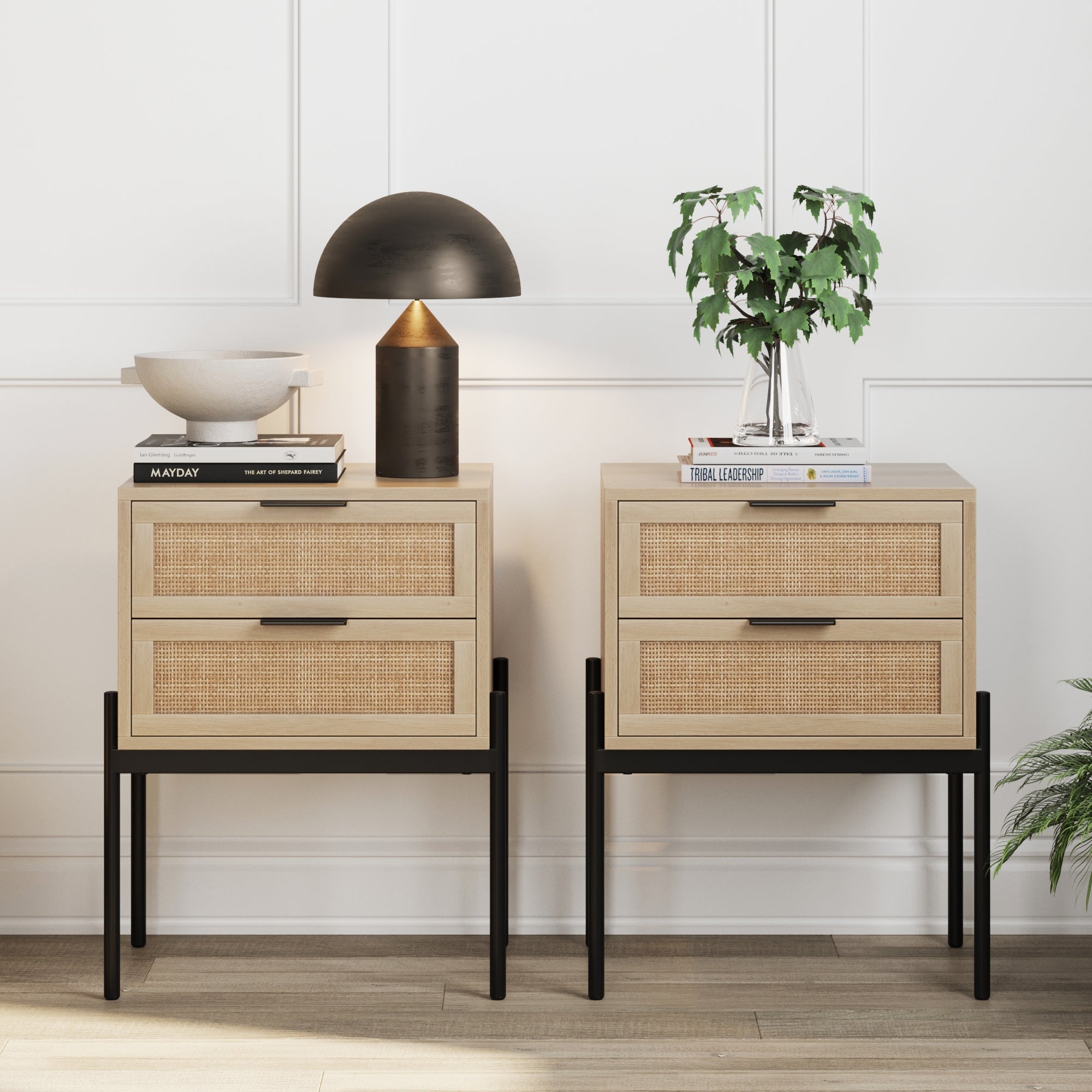 Wood & Rattan Nightstand