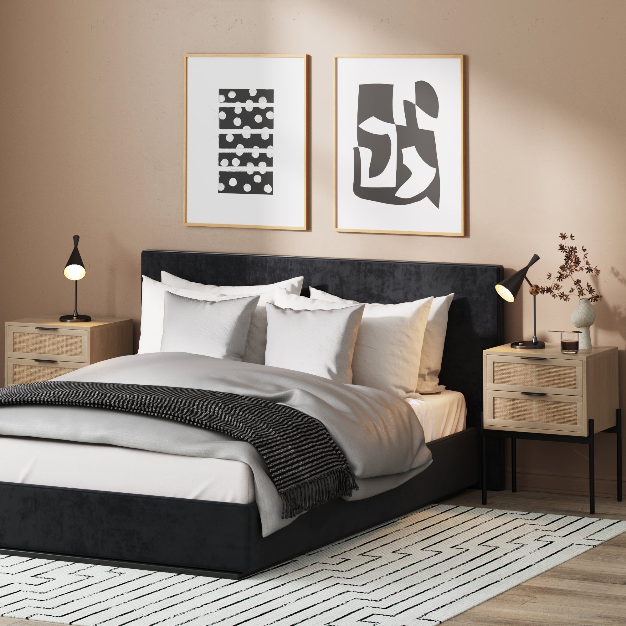 Wood & Rattan Nightstand