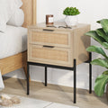 Wood & Rattan 2-Drawer Nightstand