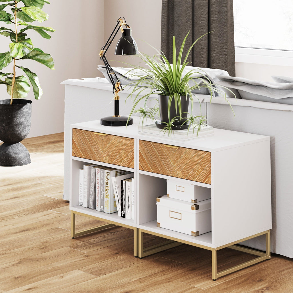 Wood Herringbone Nightstand