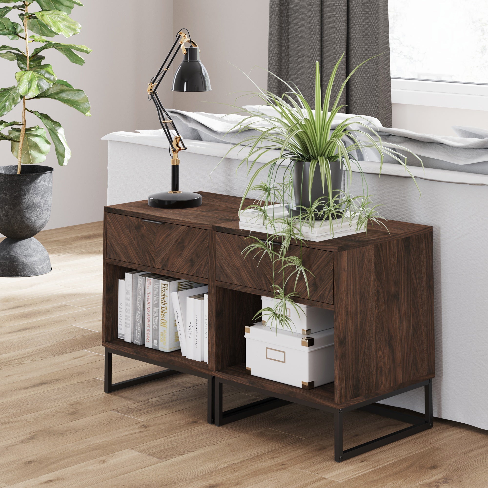 Wood Herringbone Nightstand