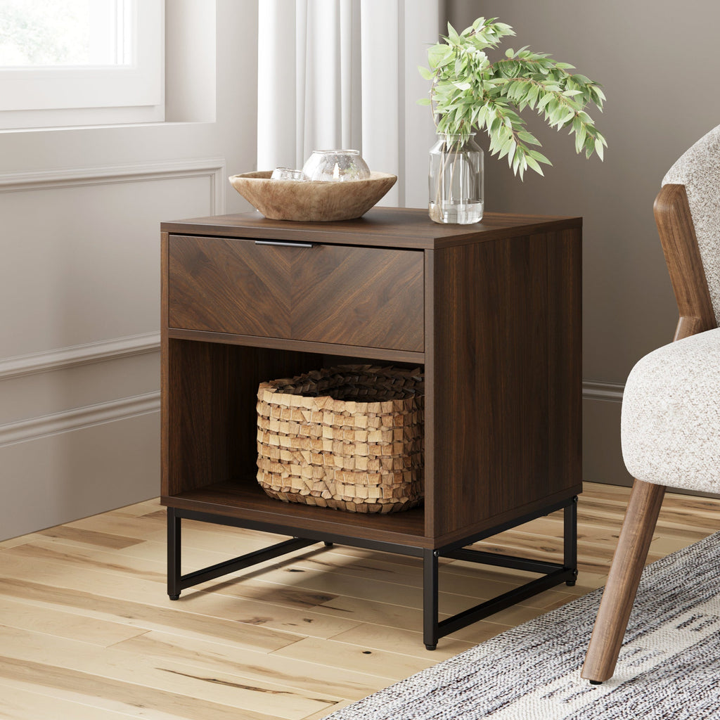 Wood Cabinet Herringbone Nightstand