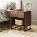 Wood Cabinet Herringbone Nightstand