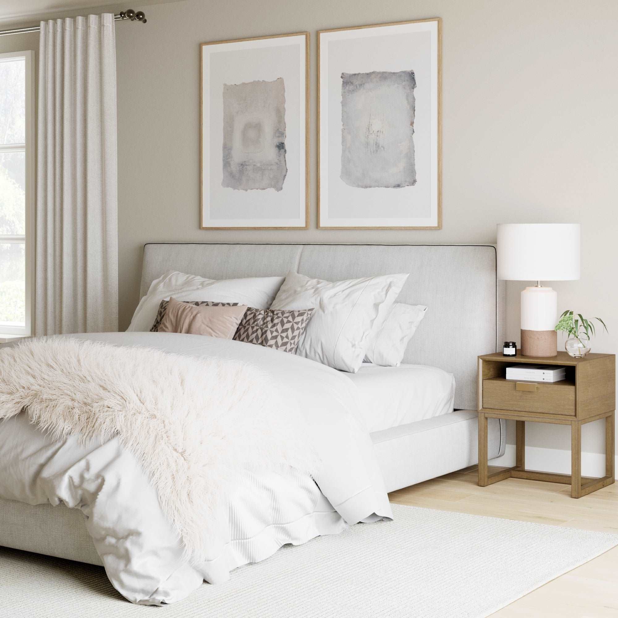 Wood Modern Farmhouse Nightstand with Drawer