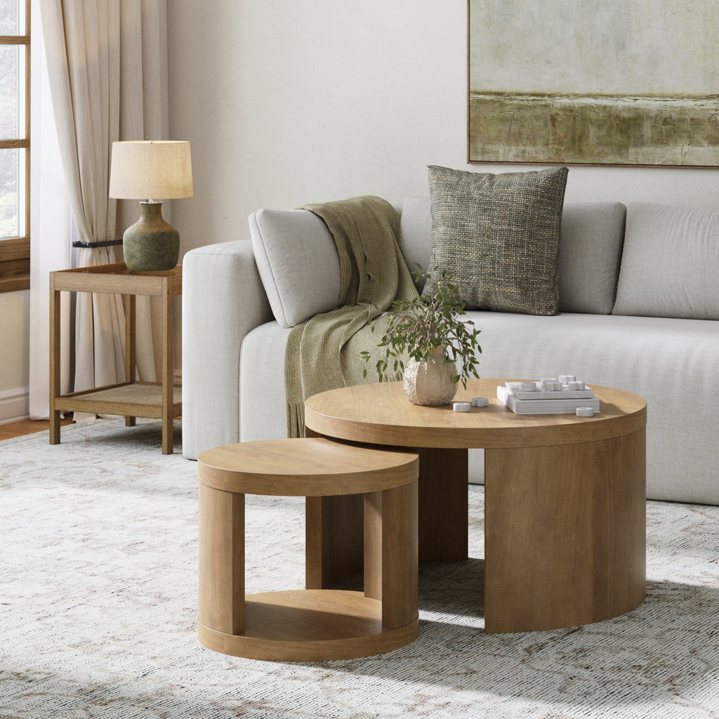 Round Wood Nesting Coffee Table Set