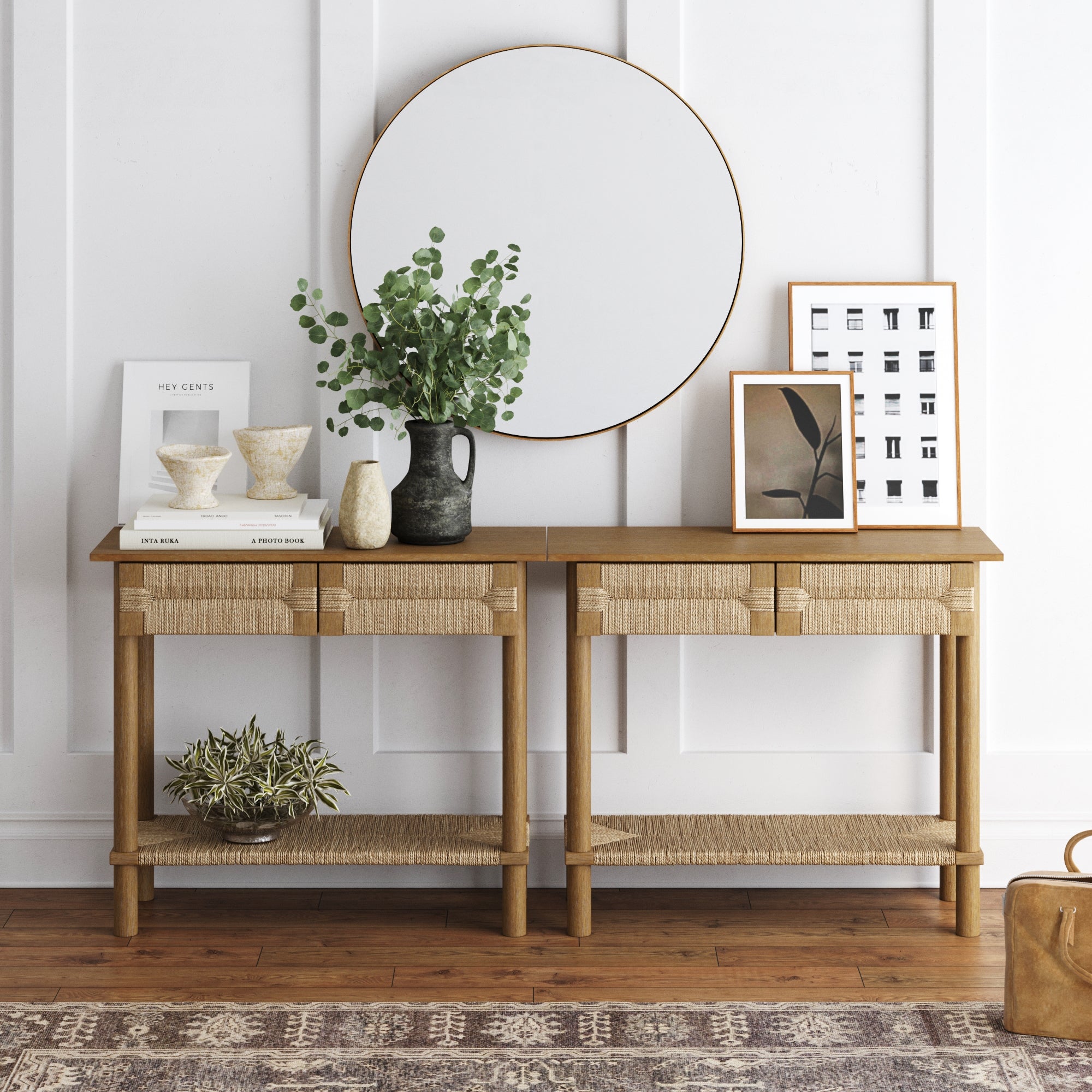 Boho Seagrass Console Table