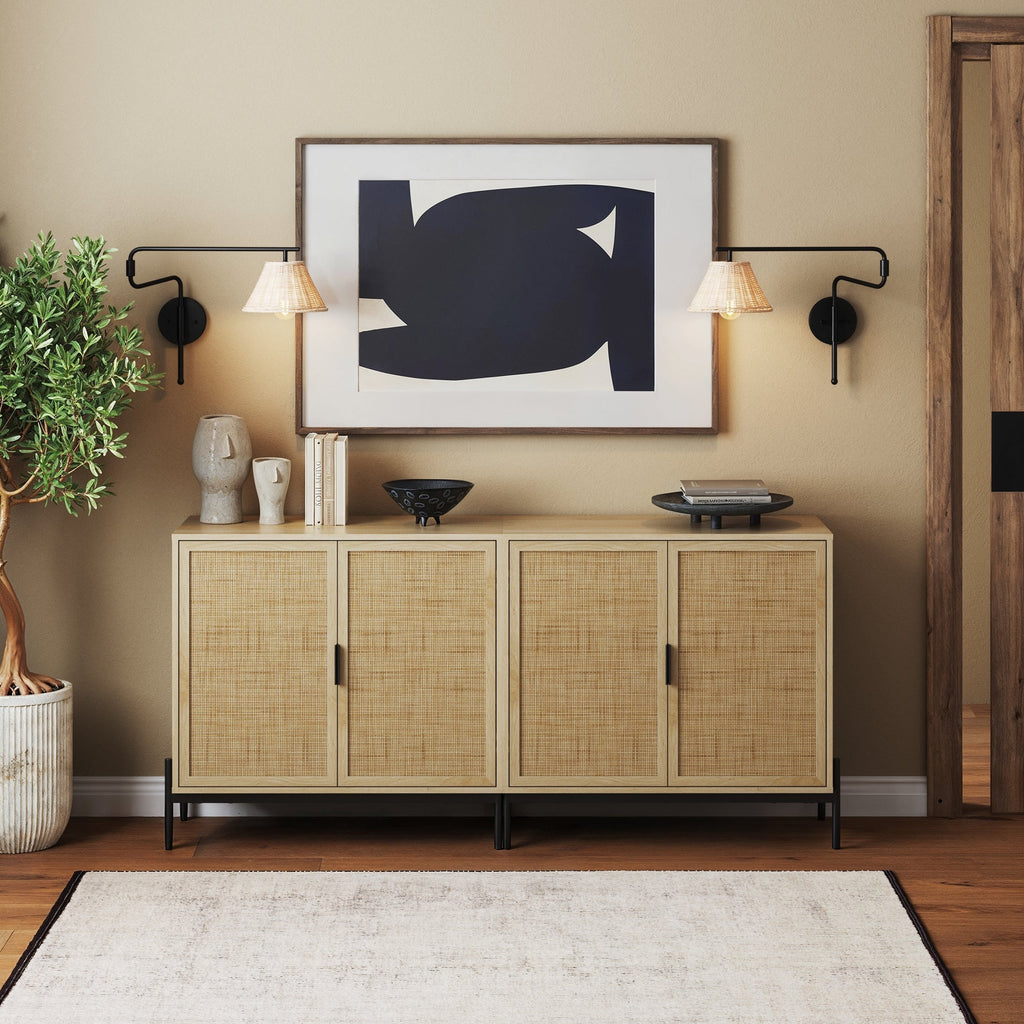 Boho Rattan Credenza Console Table