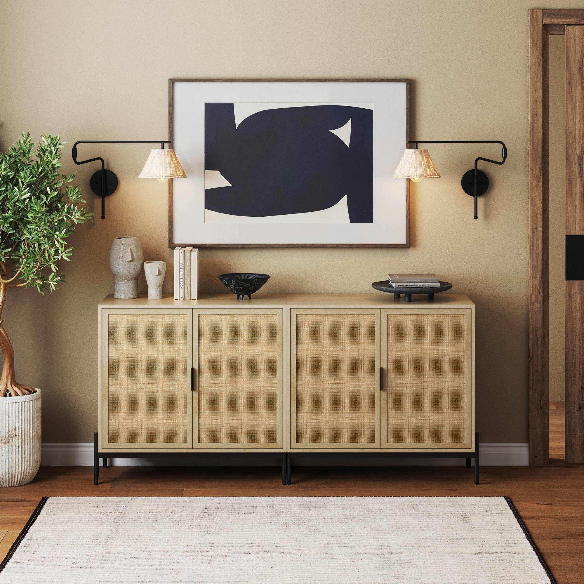 Boho Rattan Credenza Console Table