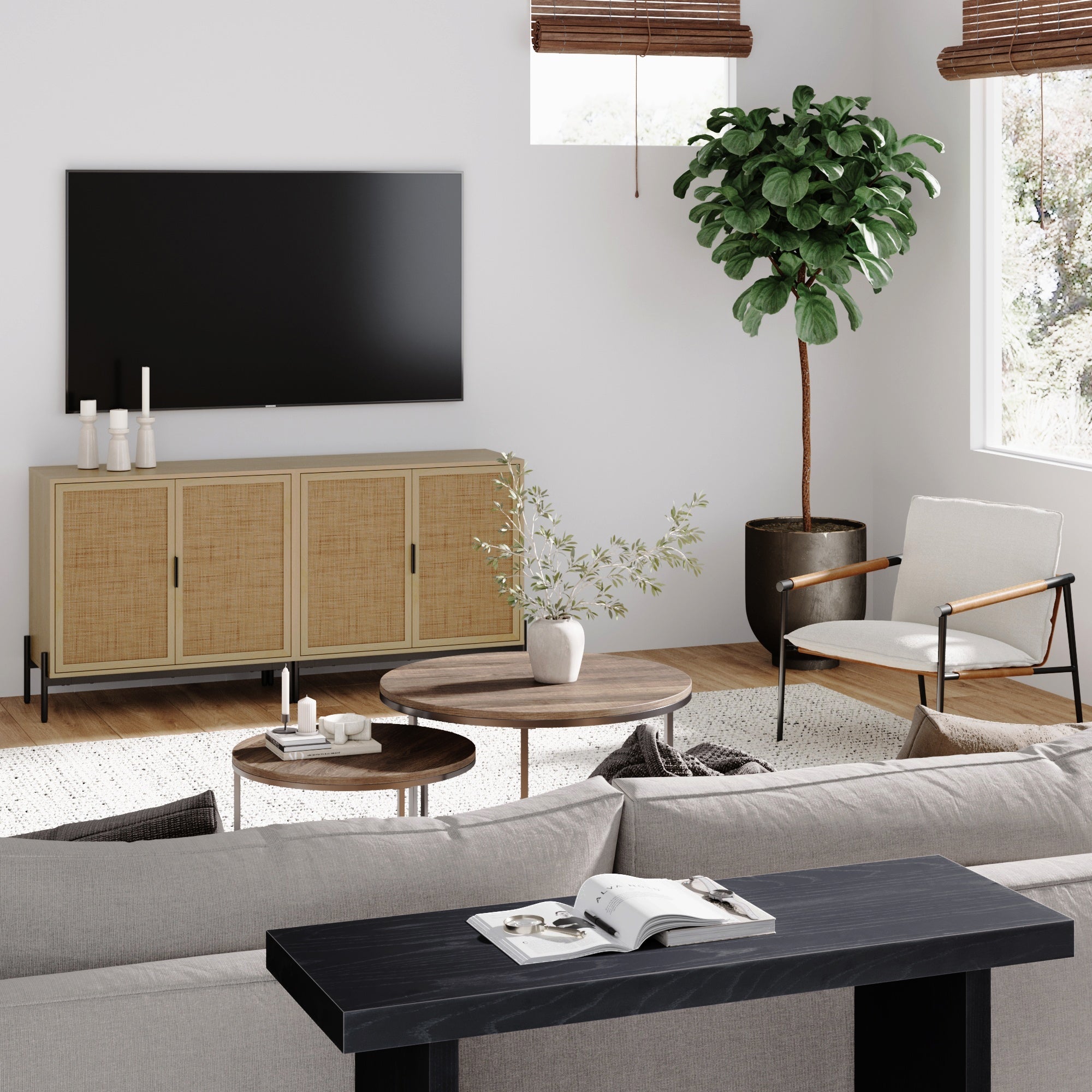 Boho Rattan TV Console for TVs up to 65" with Metal Legs
