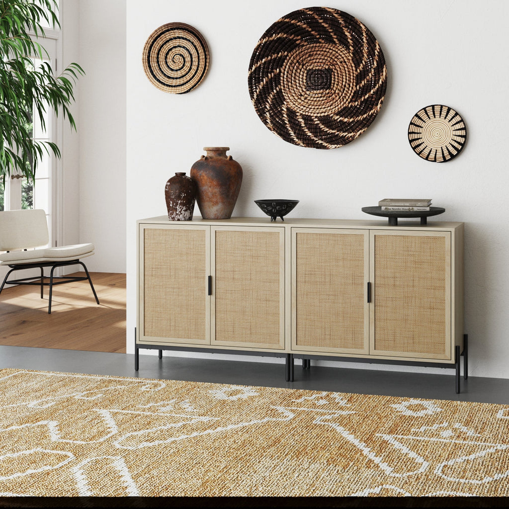 Boho Rattan Credenza Console Table