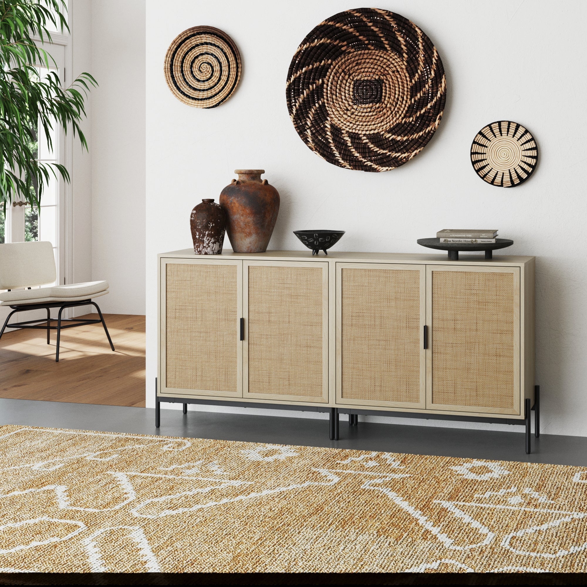 Boho Rattan Credenza Console Table