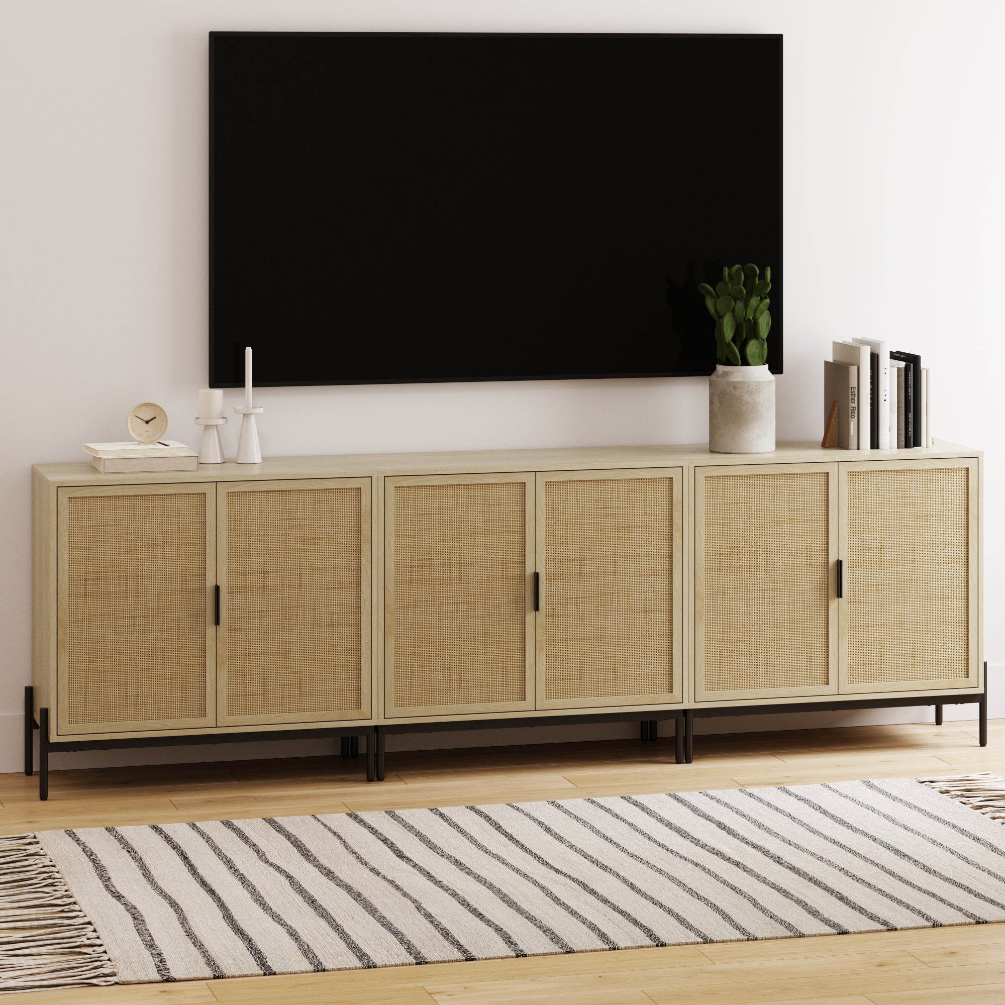 Boho Rattan TV Console for TVs up to 75" with Metal Legs