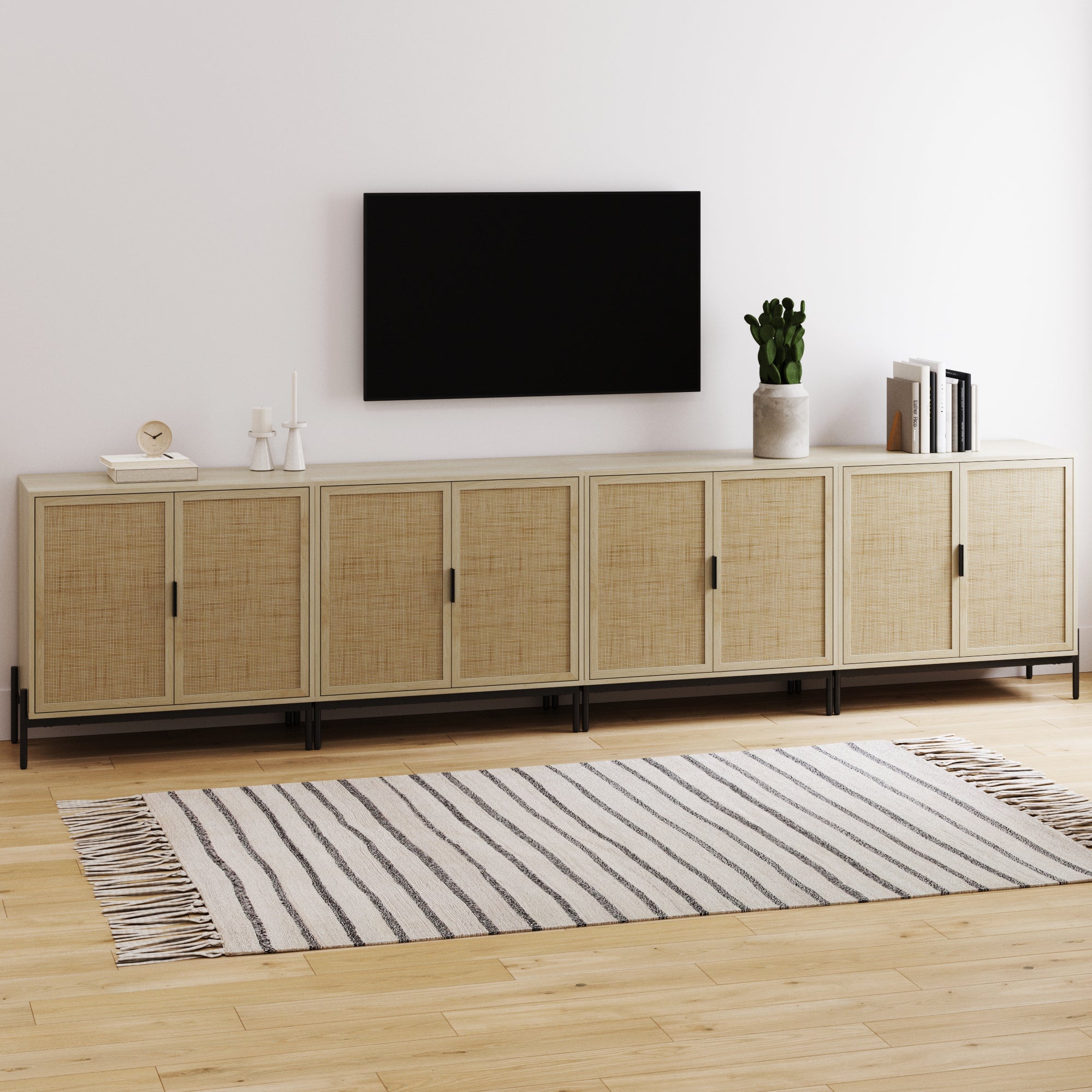 Boho Rattan TV Console for TVs up to 100" with Metal Legs