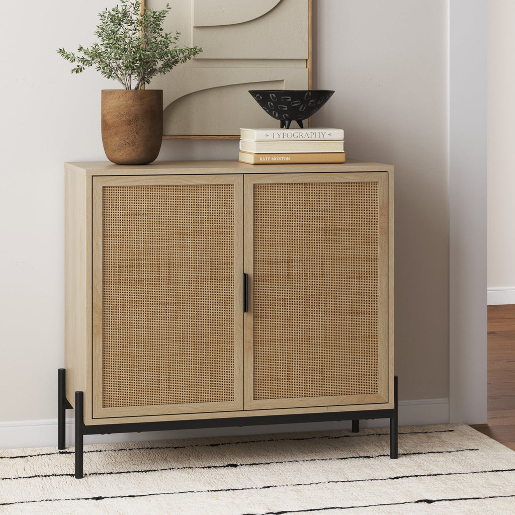 Boho Rattan & Wood Storage Cabinet
