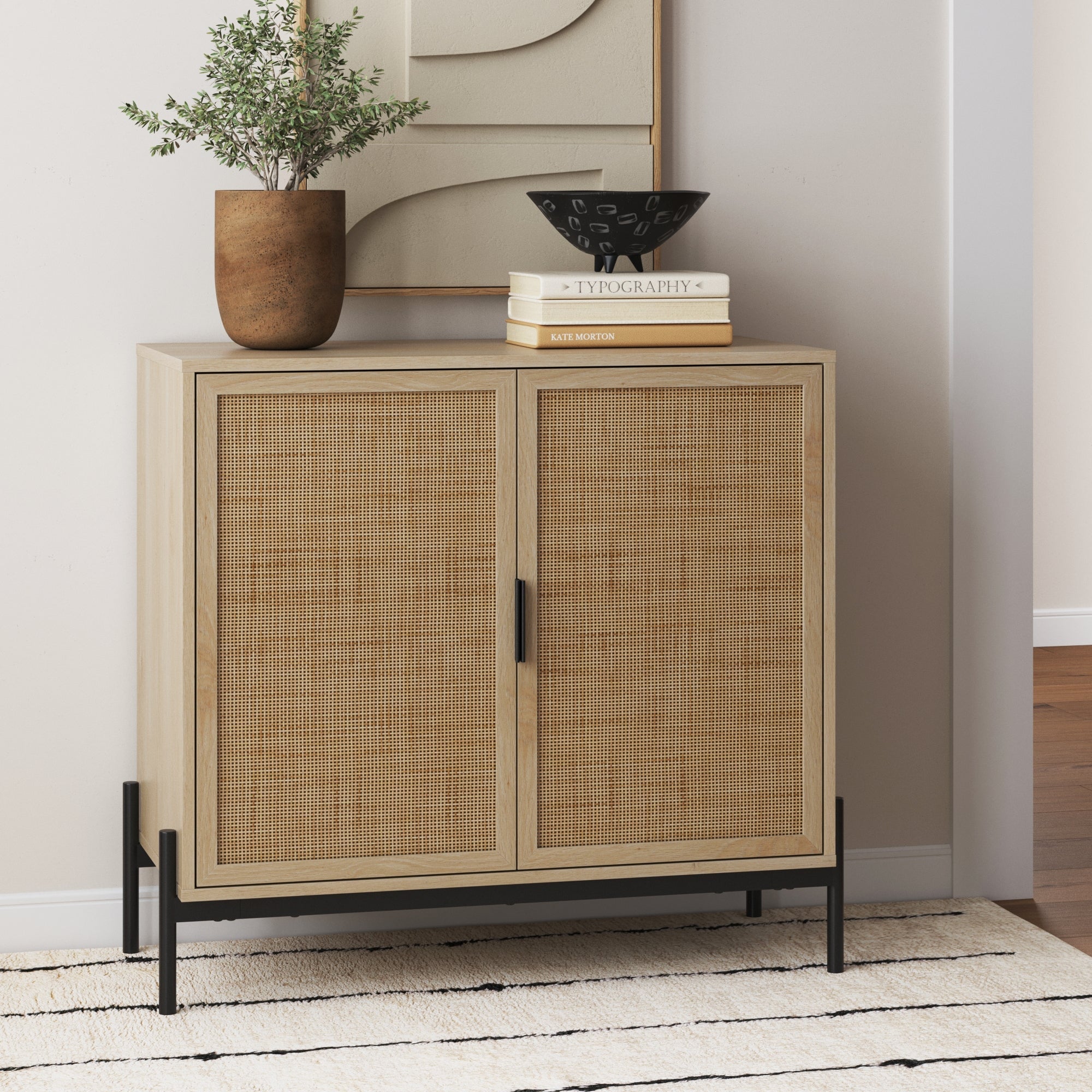 Boho Rattan & Wood Storage Cabinet