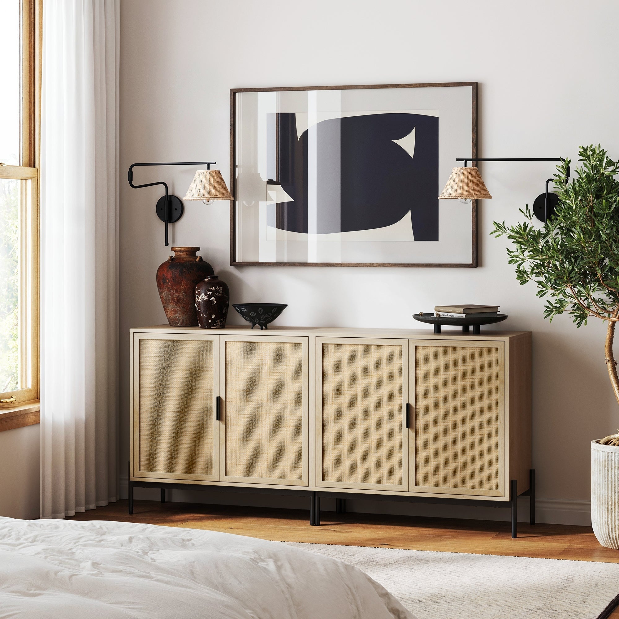 Boho Rattan & Wood Storage Cabinet