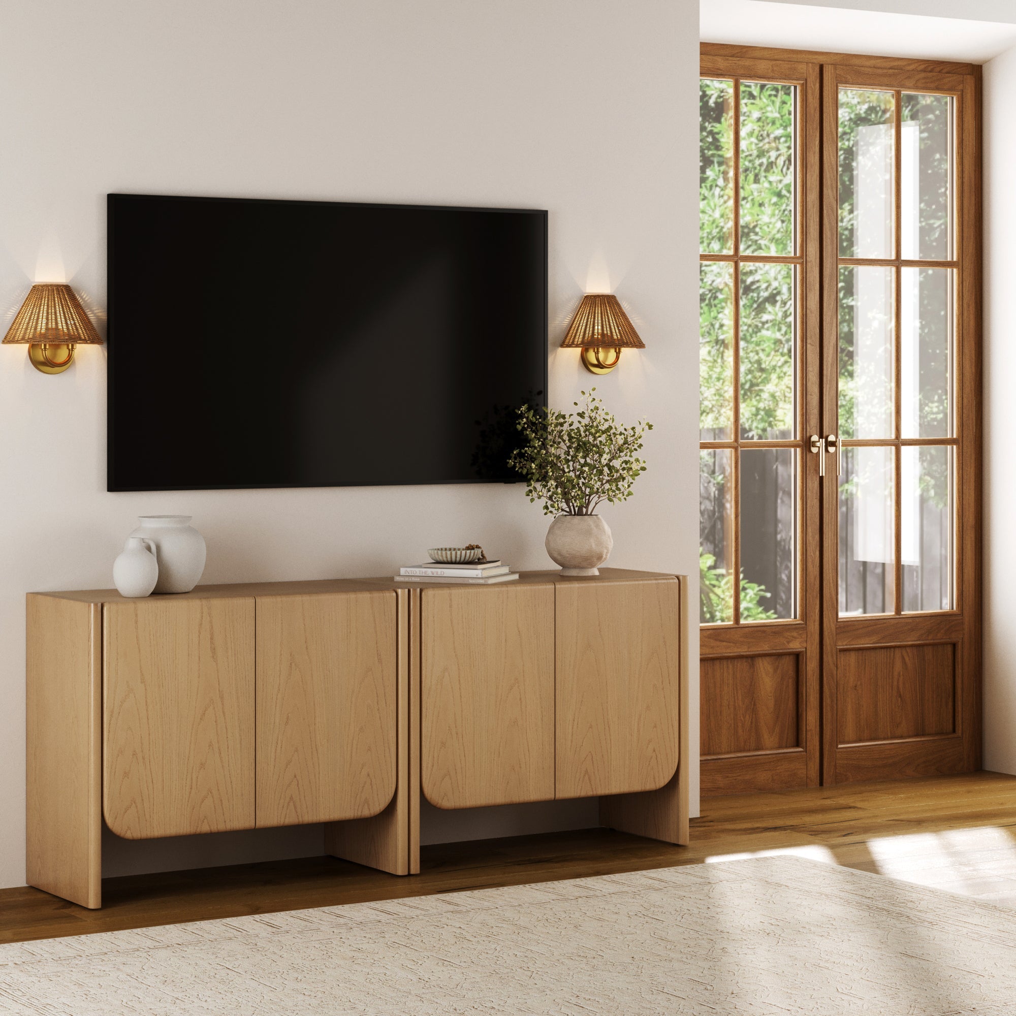 Rounded Wood Accent Cabinet or Kitchen Credenza