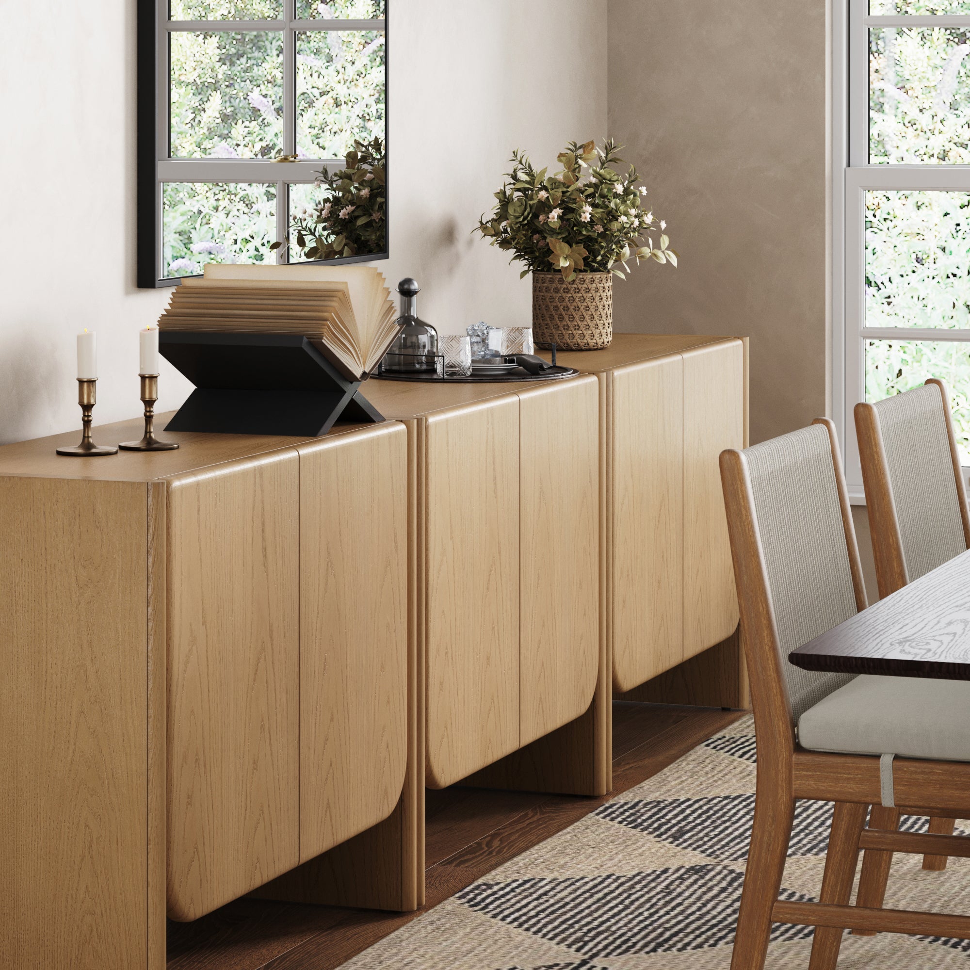 Rounded Wood TV Console Cabinet Raw Oak for TVs up to 75"