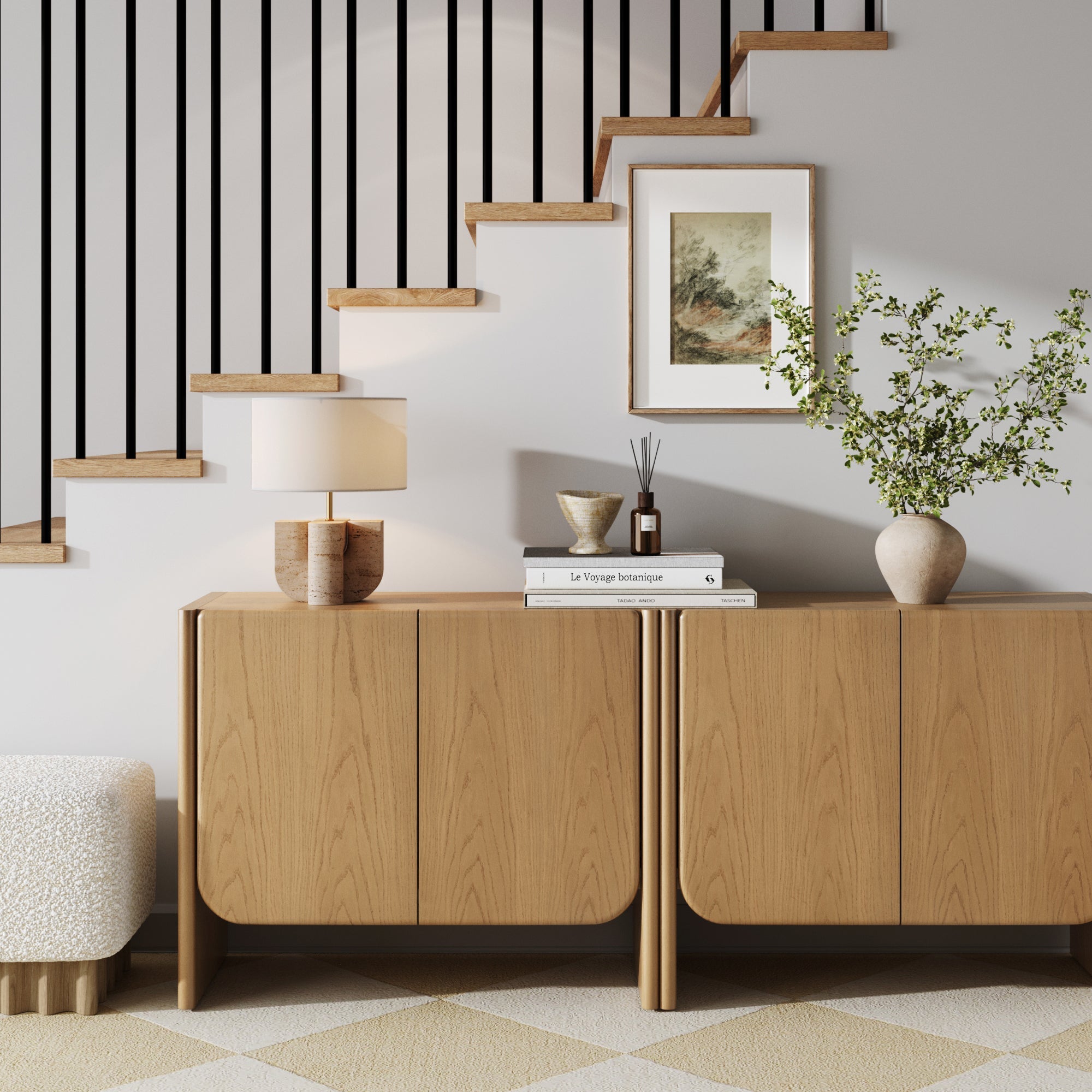 Mid Century Modern Rounded Wood Accent Cabinet
