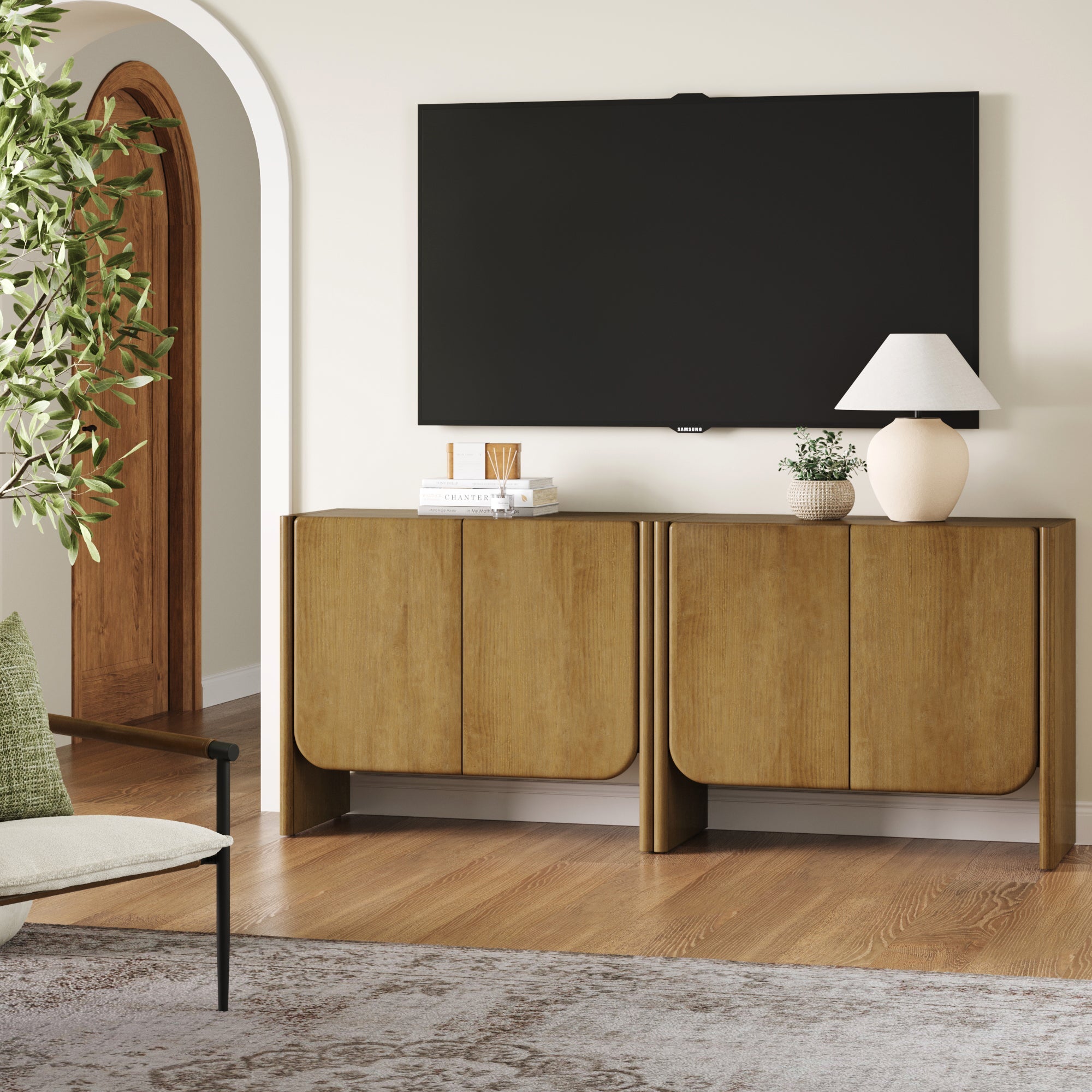 Arched Wood Accent Cabinet or Kitchen Credenza