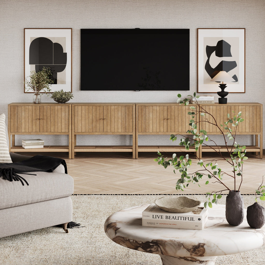 Grooved Door Credenza Storage Cabinet