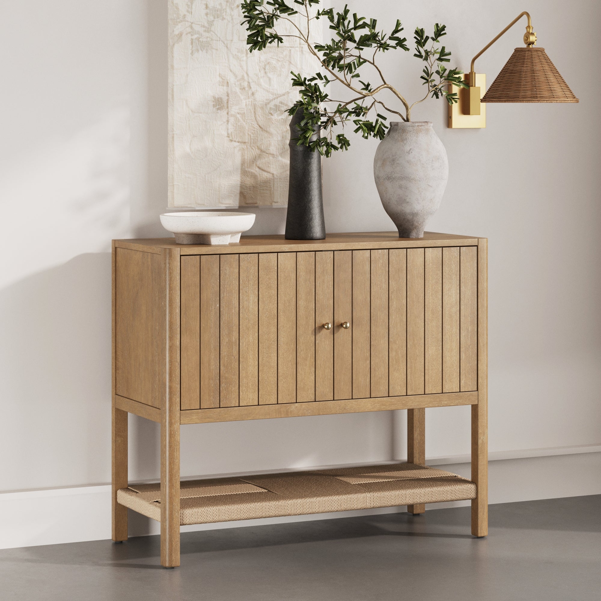 Mid-Century Grooved Door Storage Cabinet