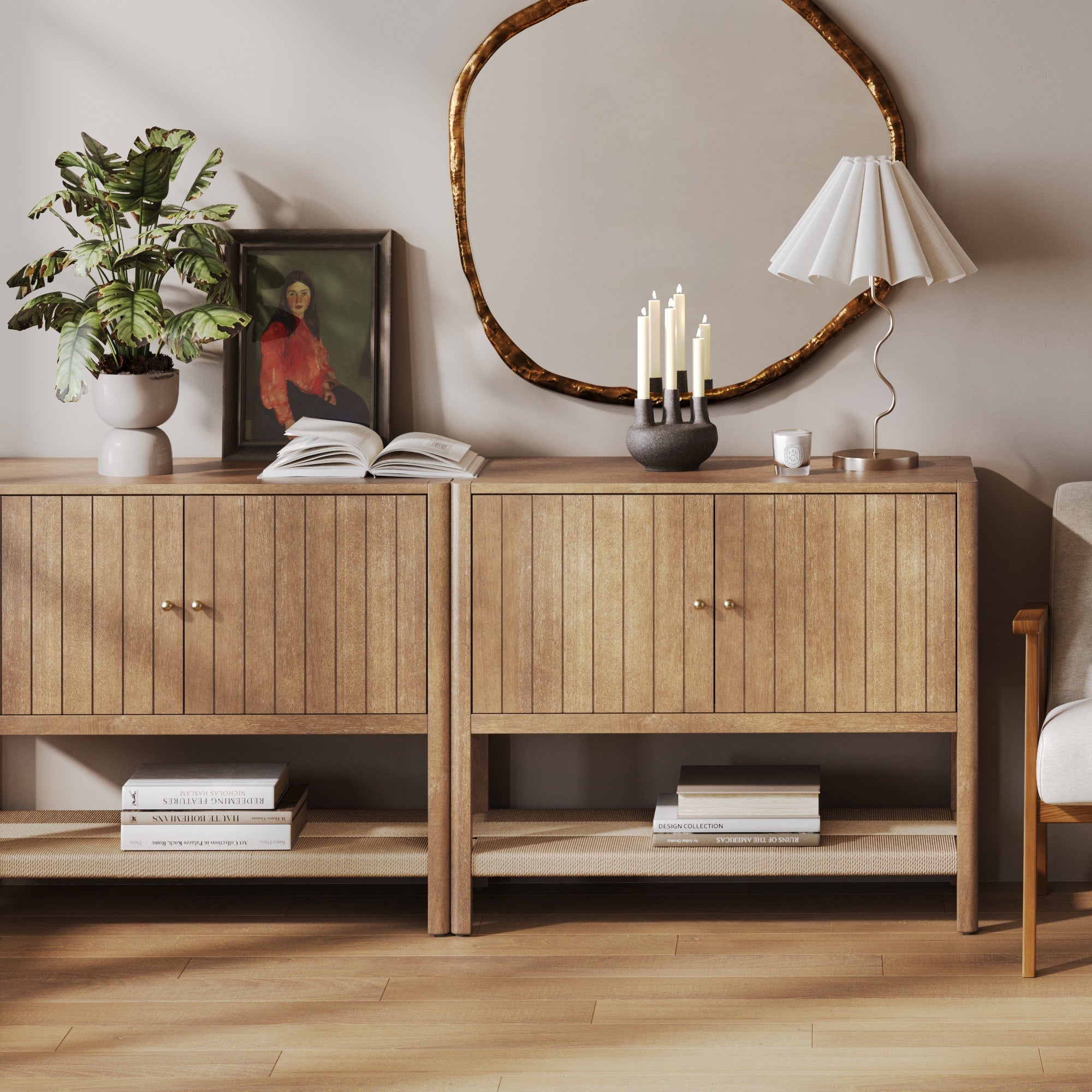 Mid-Century Grooved Door Storage Cabinet