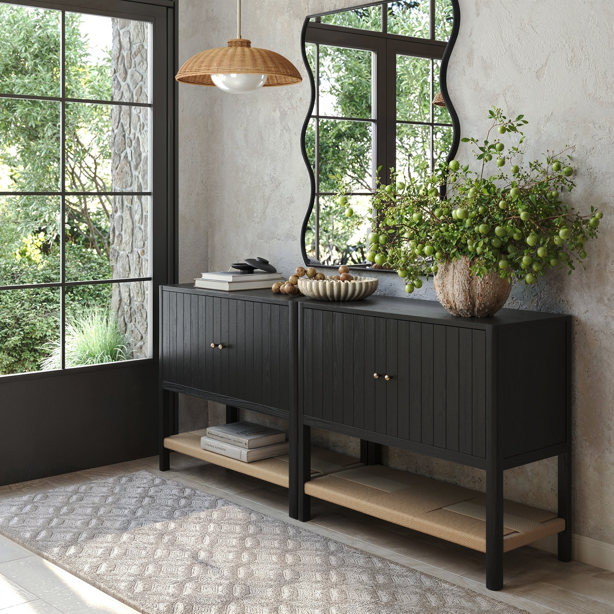Grooved Door Storage Cabinet Credenza