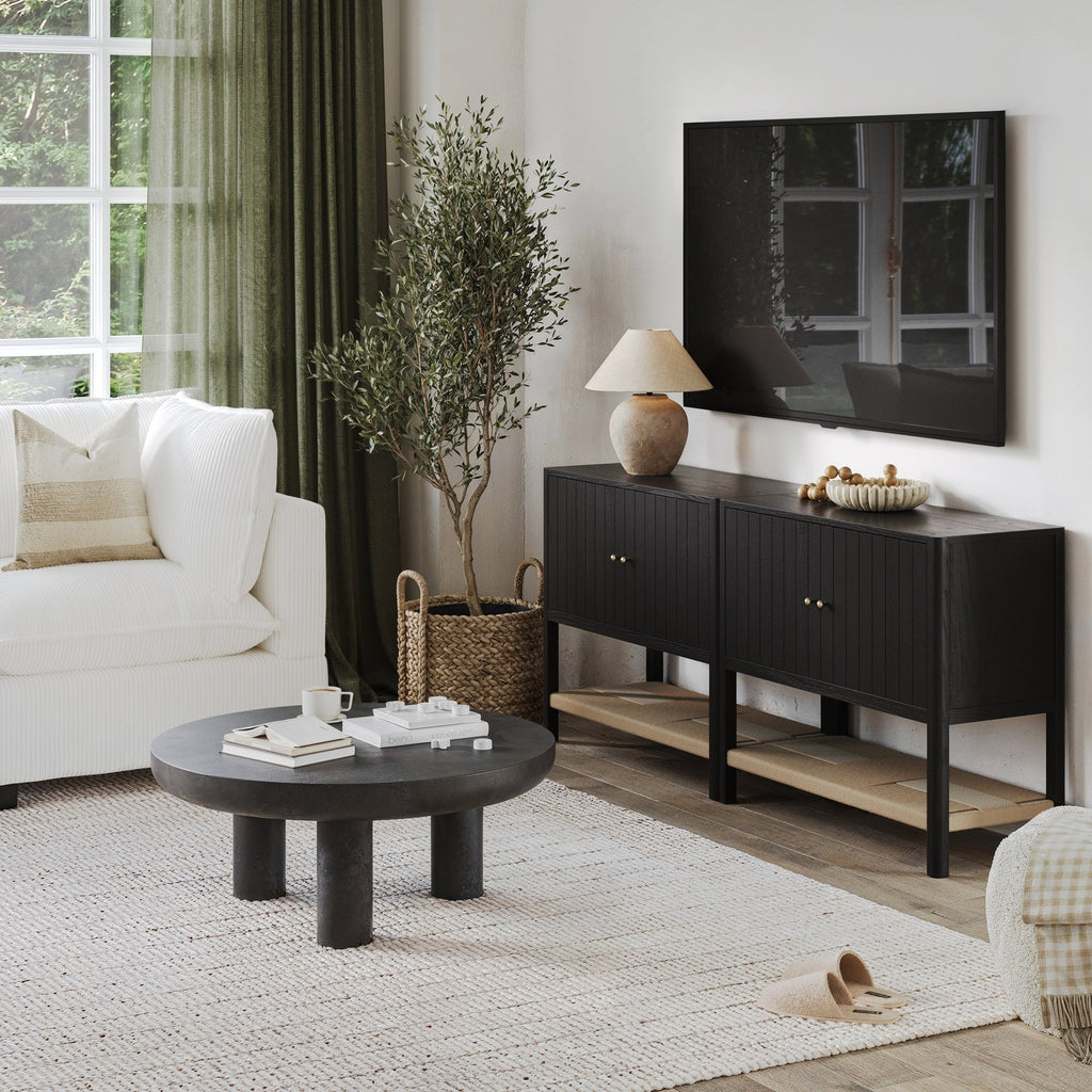 Grooved Door Storage Cabinet Credenza