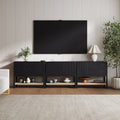 Wood TV Console with Open Seagrass Shelf for TVs up to 75"