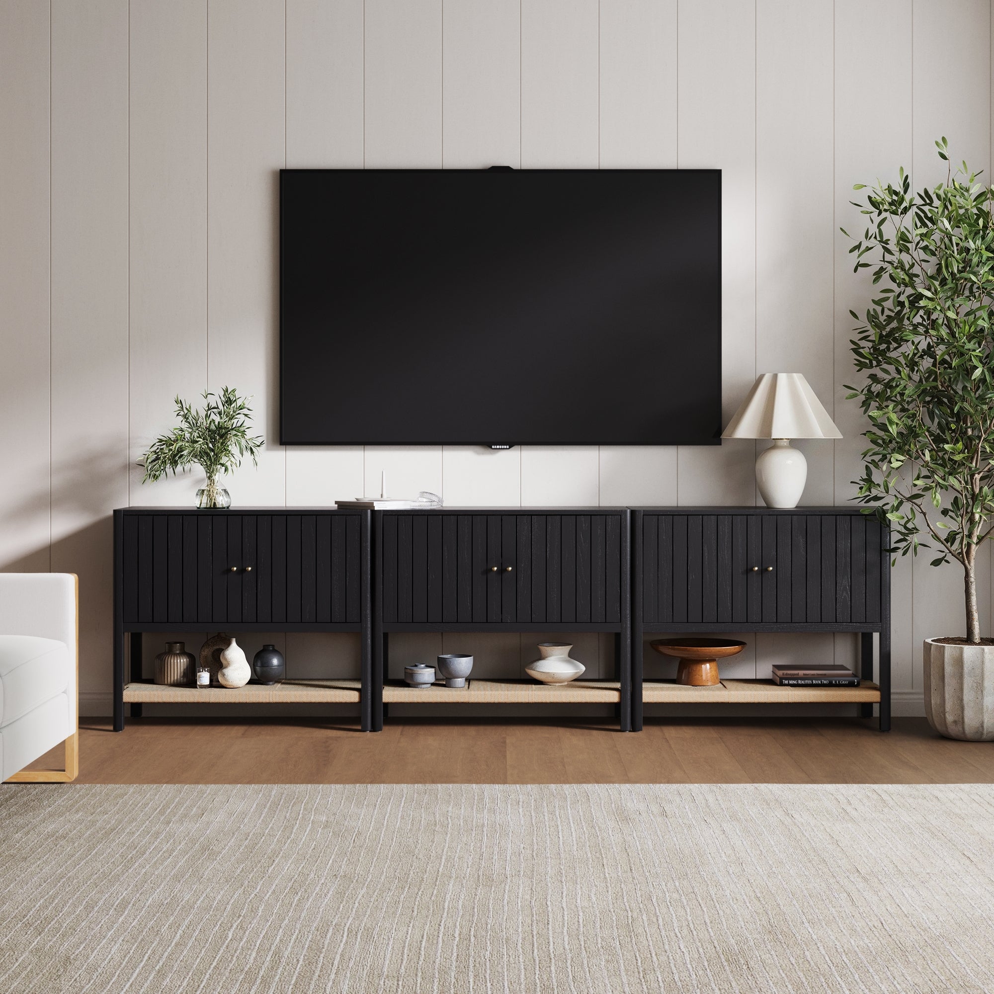 Grooved Door Storage Cabinet Credenza