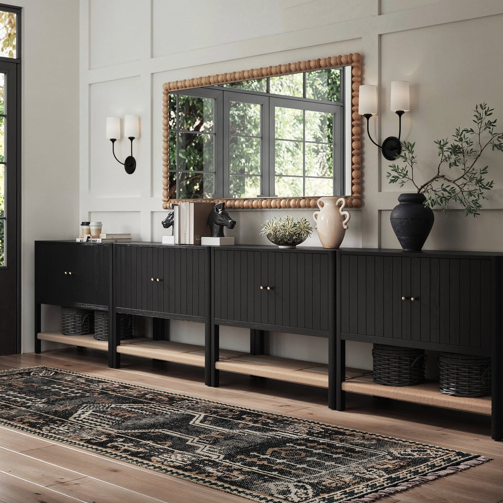 Grooved Door Large Credenza Storage Cabinet