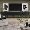 Wood TV Console with Open Seagrass Shelf for TVs up to 100"