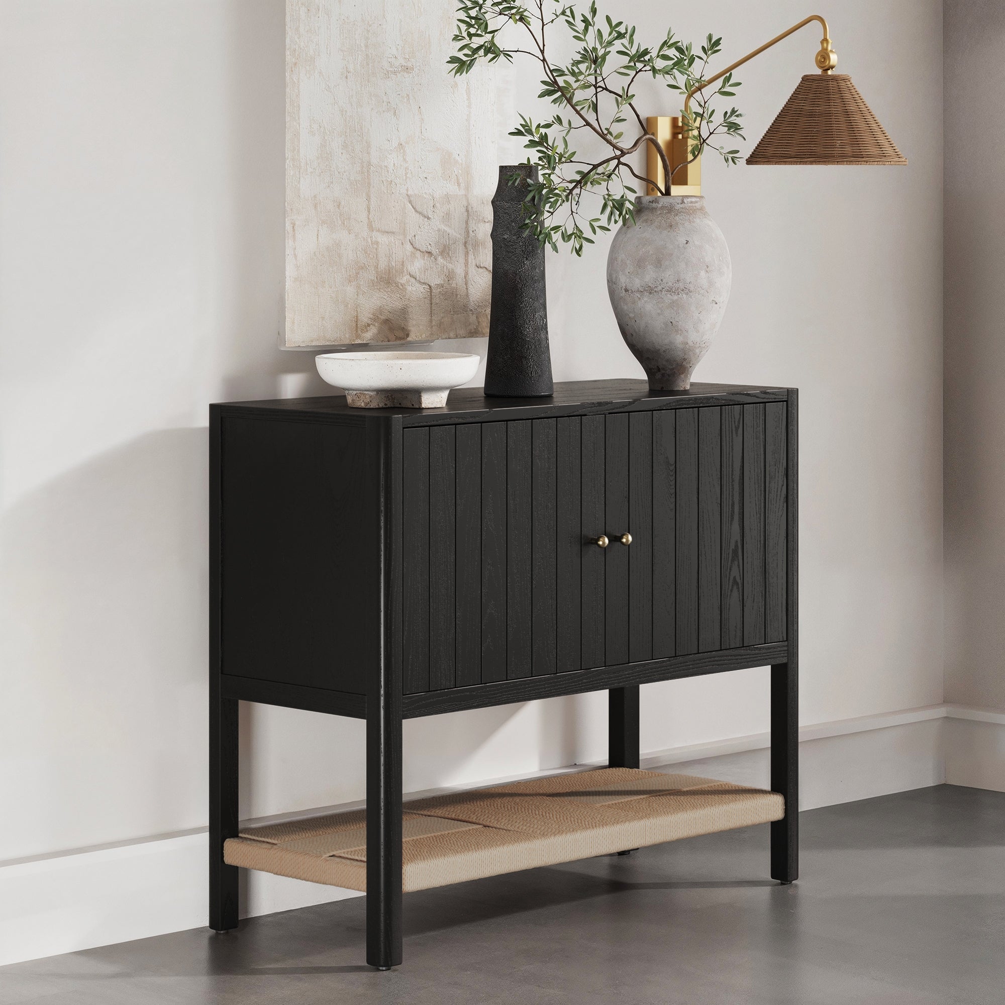 Mid-Century Grooved Door Storage Cabinet