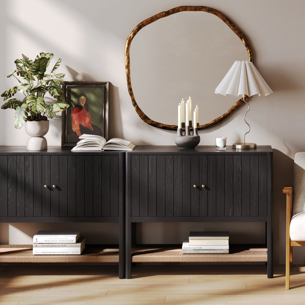 Mid-Century Grooved Door Storage Cabinet