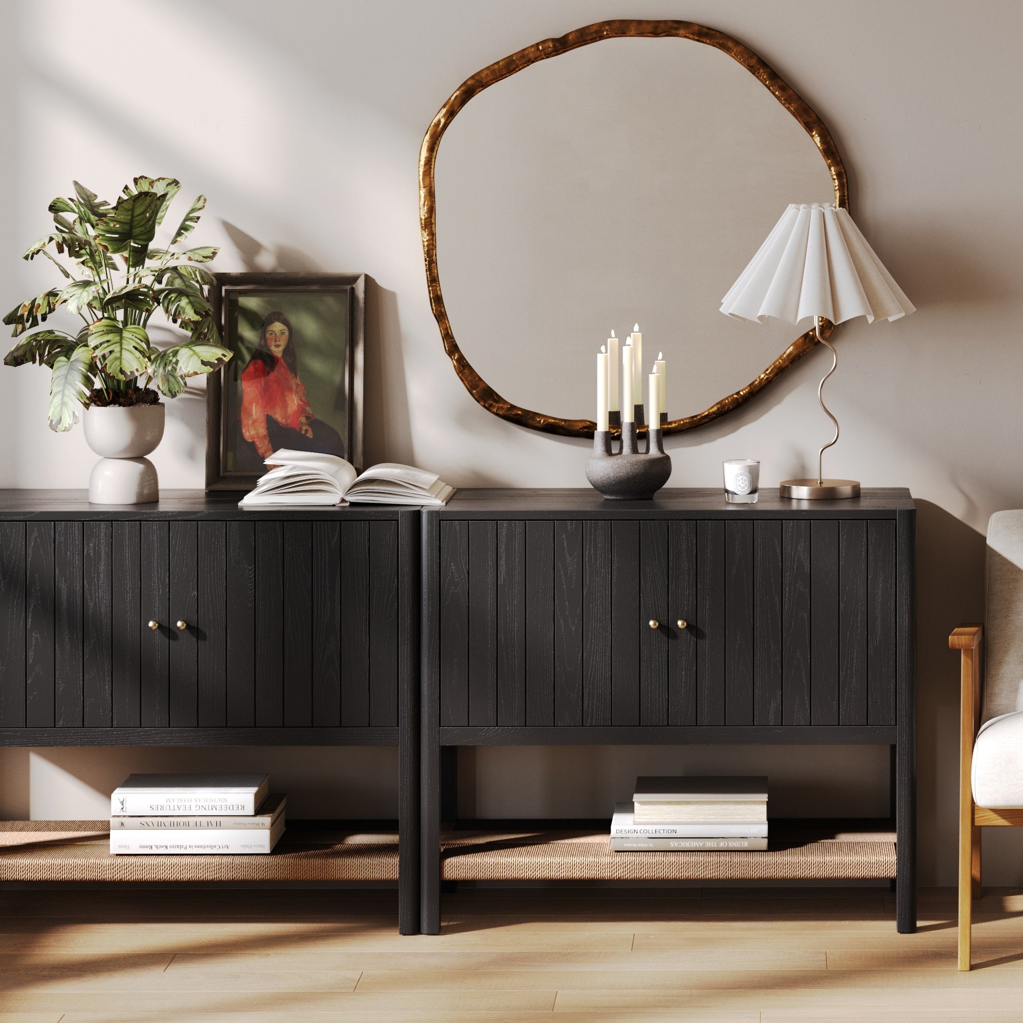 Mid-Century Grooved Door Storage Cabinet