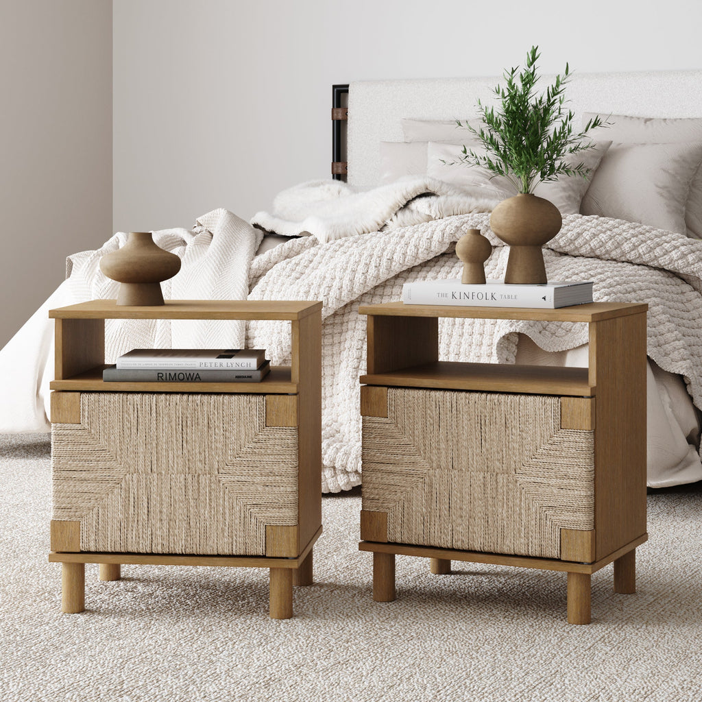Boho Seagrass Storage Nightstand