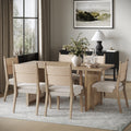 Rattan Dining Table with Flax Upholstered Chair Set of 6