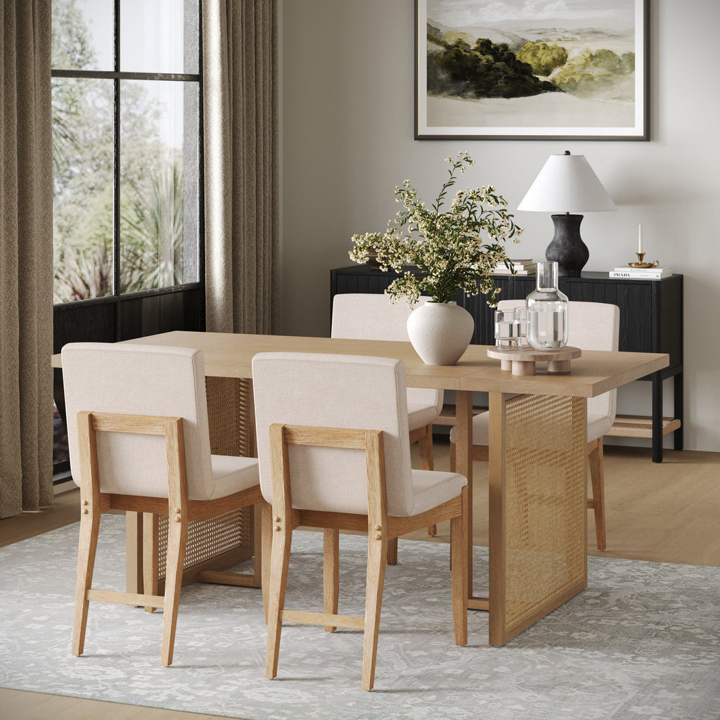Rattan Boho Dining Set w/ Upholstered Dining Chair