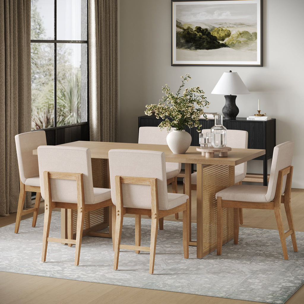 Rattan Boho Dining Set w/ Upholstered Dining Chair