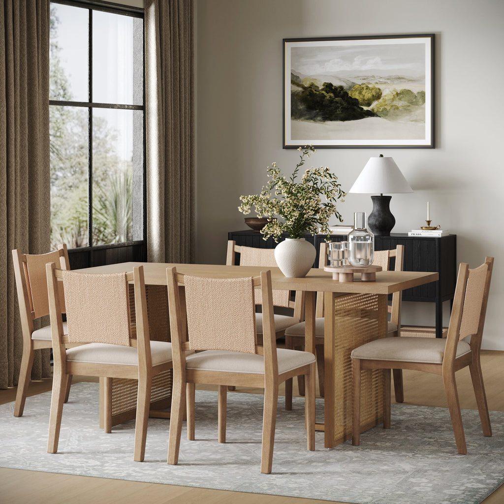 Rattan Boho Dining Table with Seagrass Chair Set of 6