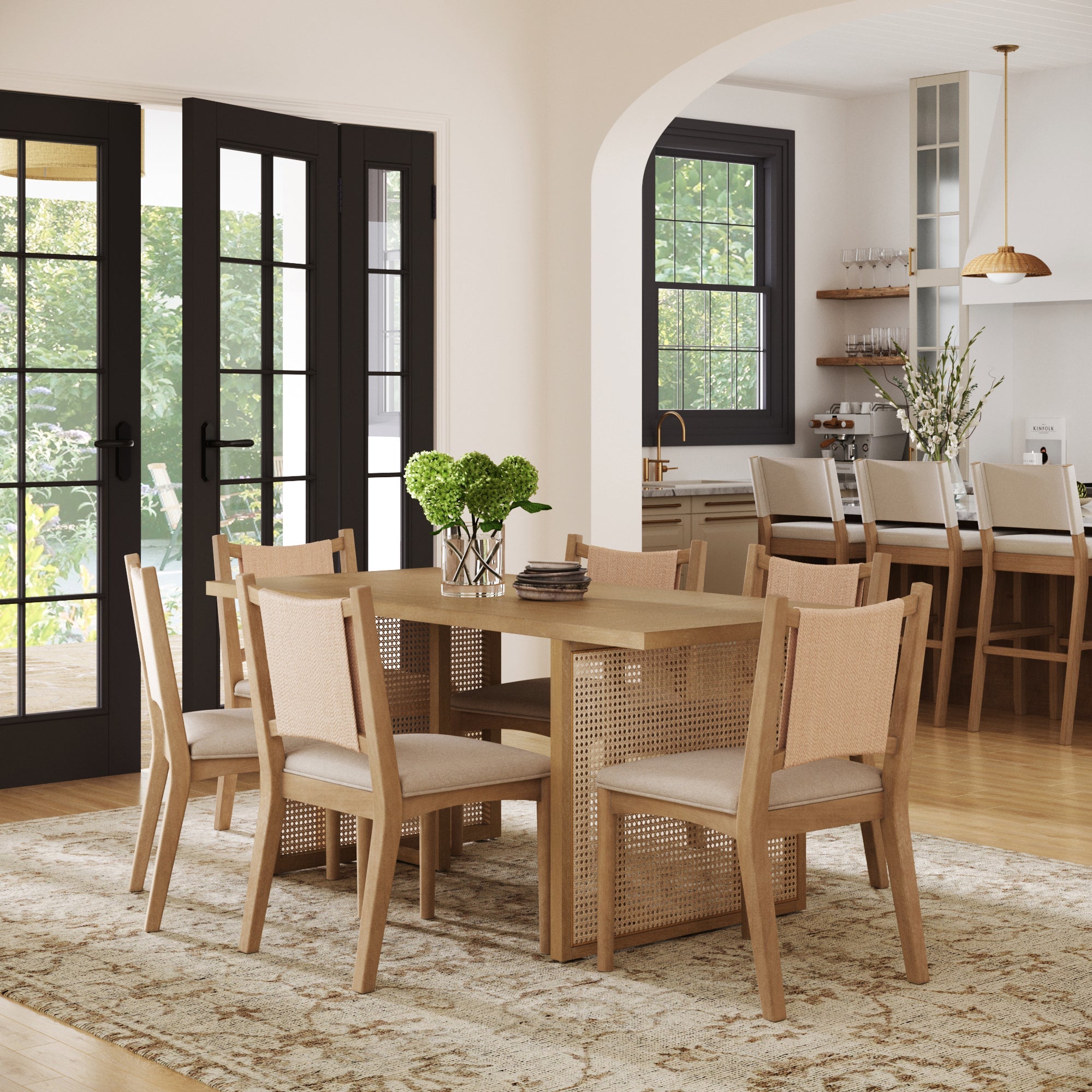 Rattan Boho Dining Table with Seagrass Chair Set of 6